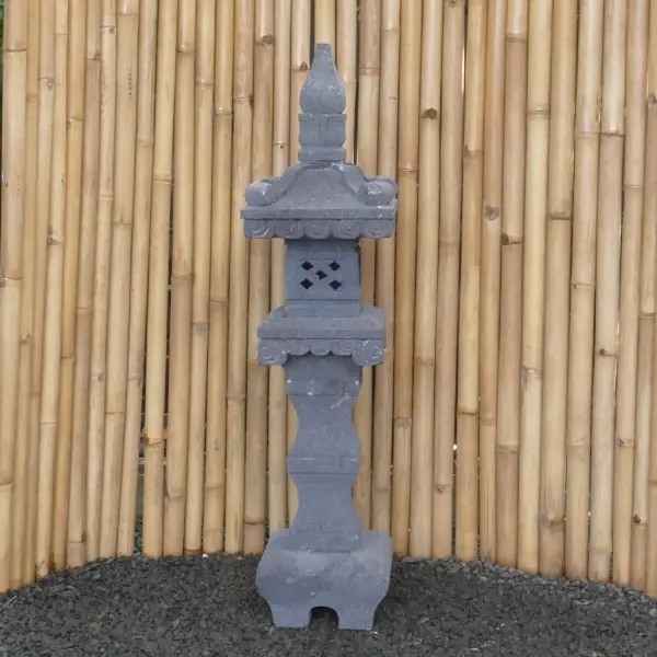 Product image of the product “Japanese style Garden Lantern, made from Andesit Stone. Multipart. 120 cm Height, Roof is 30 cm width. ”